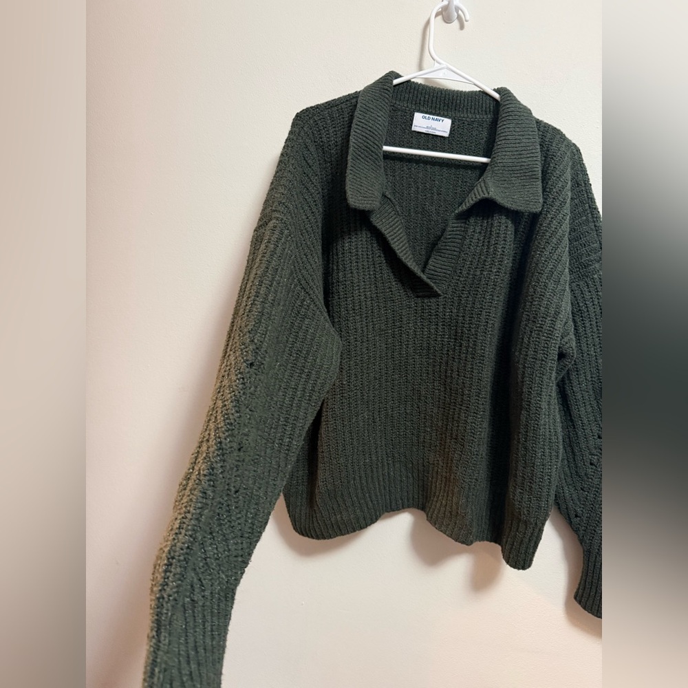 Old Navy - Women's Slouchy Dark Green‎ V-Neck Sweater - Size Large - Picture 3 of 5